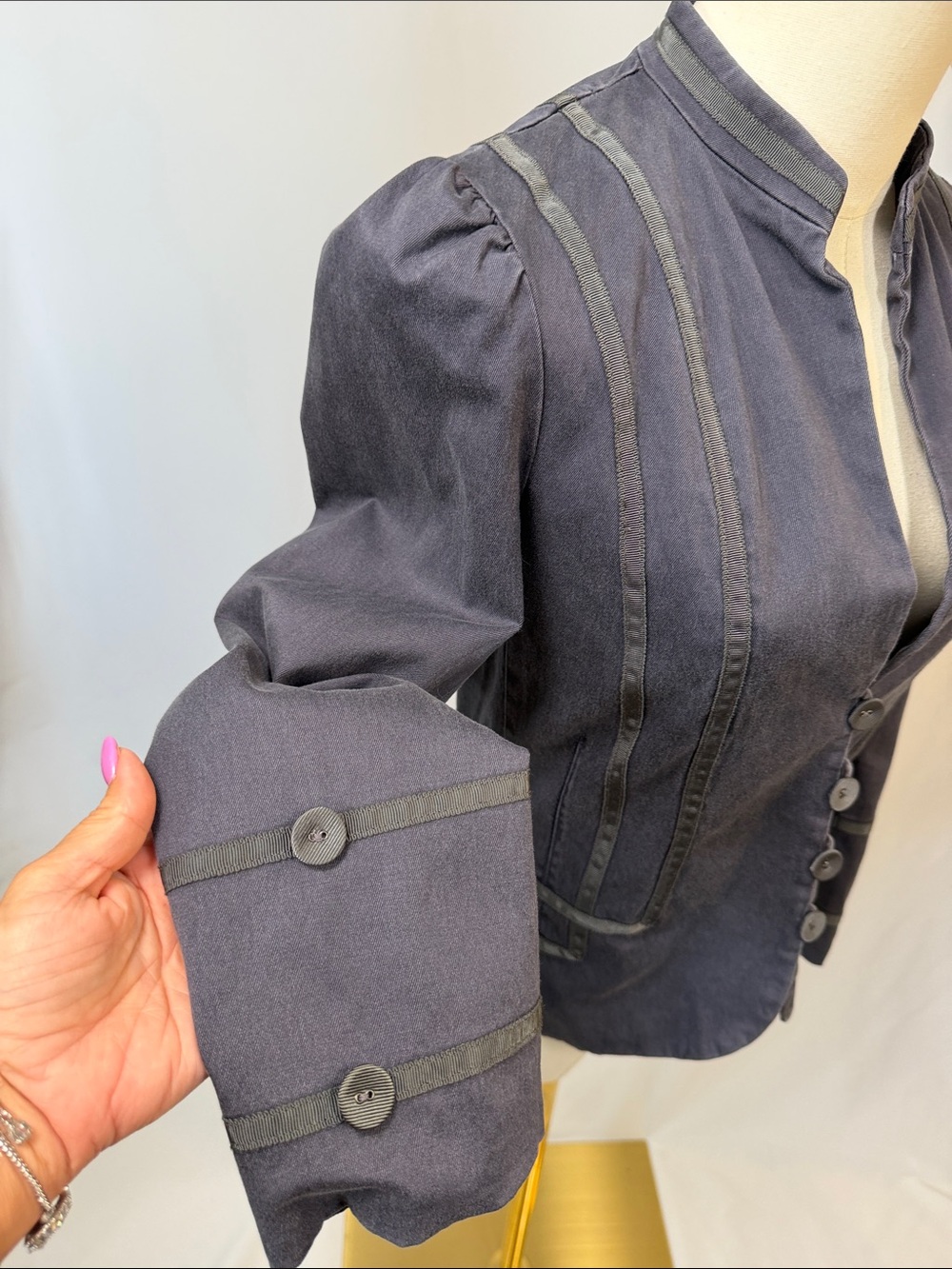 MARC JACOBS Womens Slate Dark blue/Gray Tailored Button-Front Jacket - Picture 6 of 9